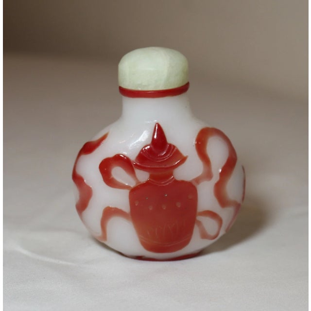 Chinese Antique Chinese 19th Century Peking Glass Jade Figural Snuff Trinket Bottle Jar For Sale - Image 3 of 12