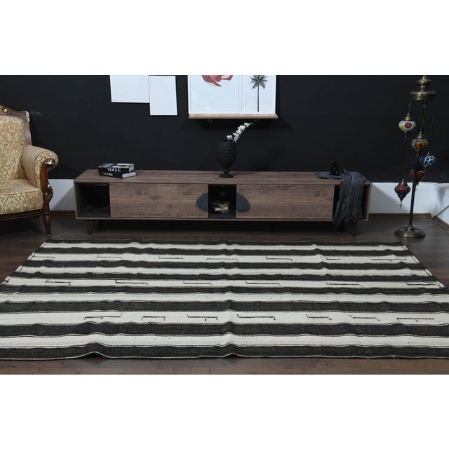 Beige Black Beige Kilim Handmade Wool Antique Area Rug For Sale - Image 8 of 11