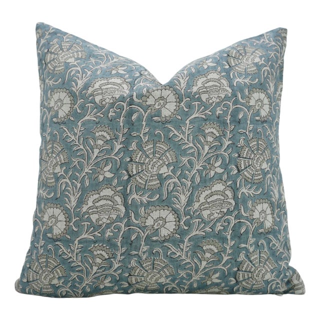 Handcrafted Cushion Cover 26x26 Inch Traditional Block Print Pure Linen-Sonakshi For Sale