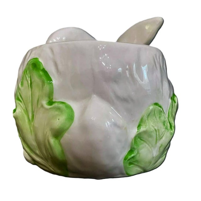 Figurative Vintage Hand Painted Bunny Rabbit Planter in Cabbage Leaves For Sale - Image 3 of 12