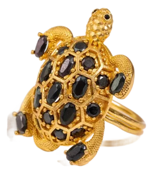 Protective Turtle Black Onyx & Gold Chunky Adjustable Ring, Size 8