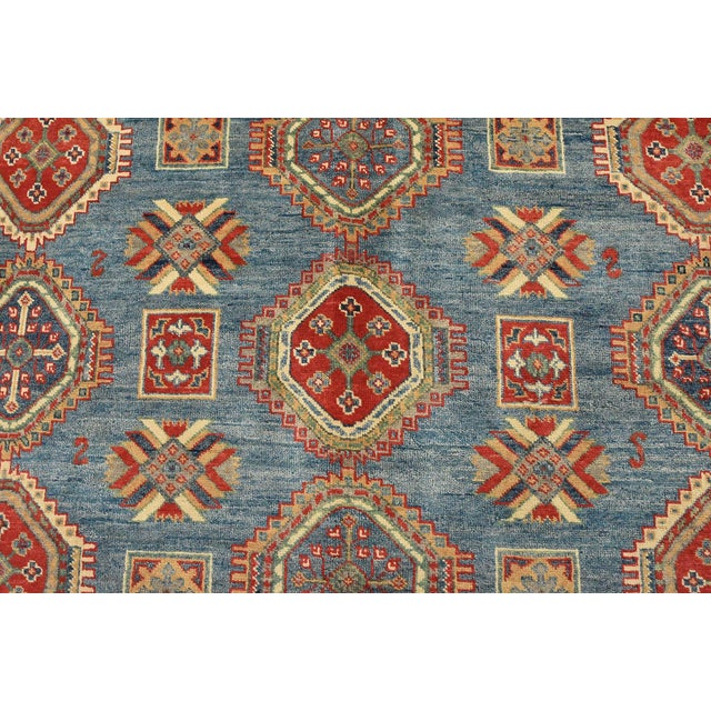 Kazak Rug 8’4” X 11’8” Blue Wool Tribal Hand-Knotted Oriental Carpet For Sale In Philadelphia - Image 6 of 14