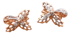 Gold Earrings with Leaf-Shaped Diamond Chips, Set of 2