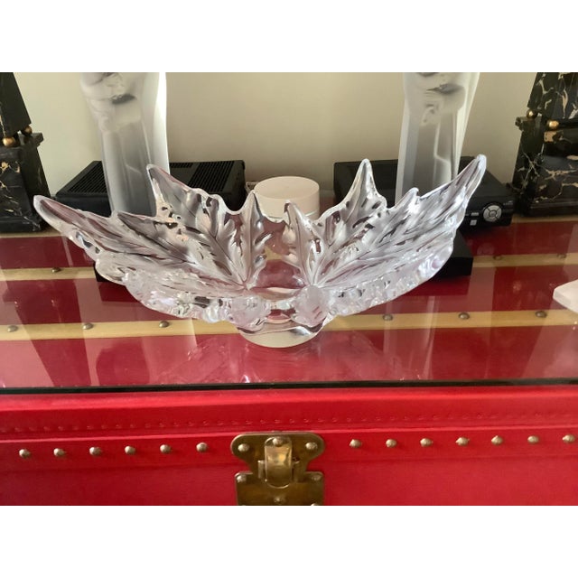 Large 18" Lalique Champs Elysees Frosted Clear Crystal Leaf centerpiece bowl. Lovely preowned piece. No chips but there...