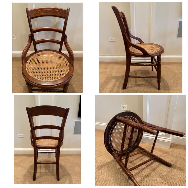 Vintage Victorian Style Mahogany and Cane Side Chairs - Set of 4 For Sale - Image 10 of 17