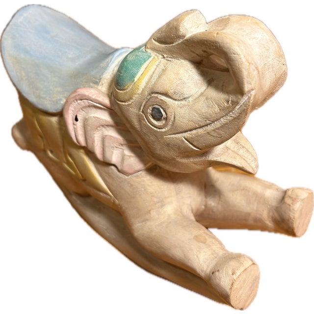 Folk Art Vintage Hand-Carved Thai Wooden Rocking Elephant Sculpture - Rare Artisan Nursery Décor For Sale - Image 3 of 12