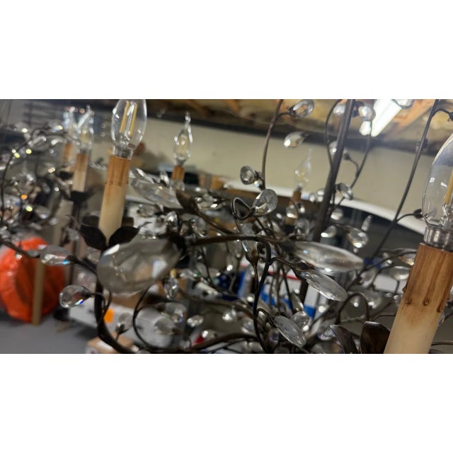 French Pair of Wrought Iron and Crystal Branch Chandeliers For Sale In Boston - Image 6 of 10