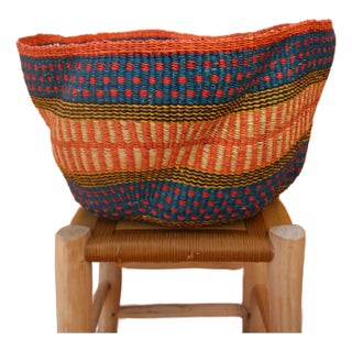 Bolga African Boho Decorative Basket Ghana Vetiver Leaf Handmade & Colorful For Sale