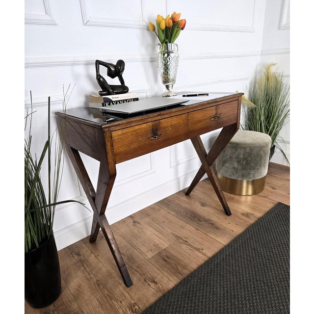 Vintage Art Deco Italian Walnut Burl and Glass Desk, 1940s For Sale - Image 6 of 11