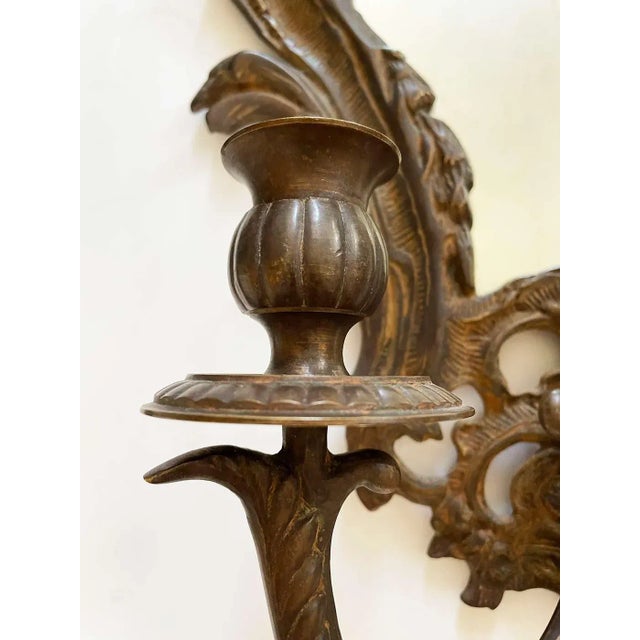 Rococo Antique Bronze Wall Sconces - A Pair For Sale - Image 3 of 11
