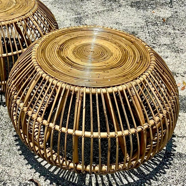 Late 20th Century Vintage Coastal Bent Rattan Side Tables After Albini - a Pair For Sale - Image 9 of 12