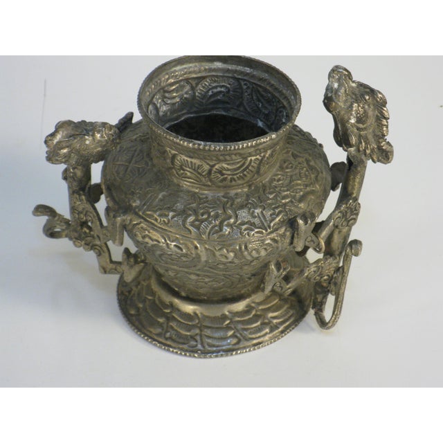 Early 20th Century Tibetan With Dragons Jar / Pot Repousse Tined, Brass: Southeast Asia For Sale - Image 11 of 13