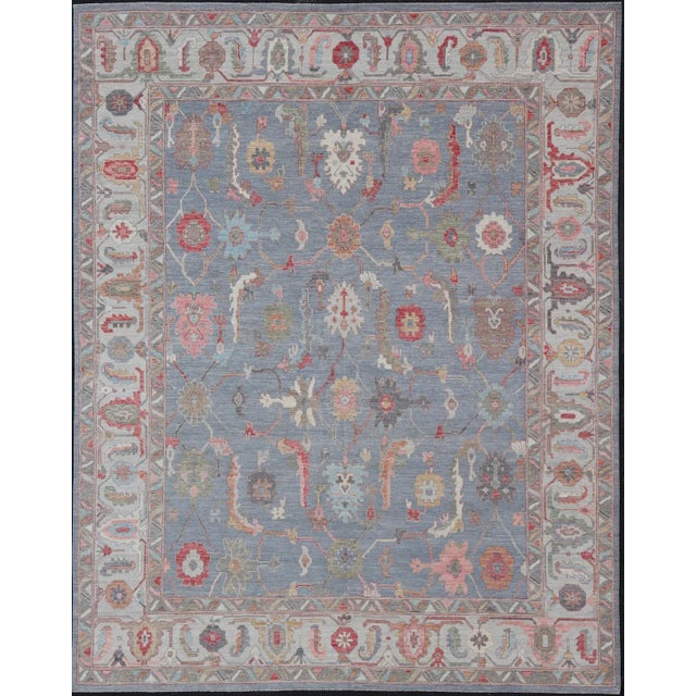 Large Modern Oushak Design With All-Over Multi Colored Floral Design in Wool For Sale - Image 13 of 13