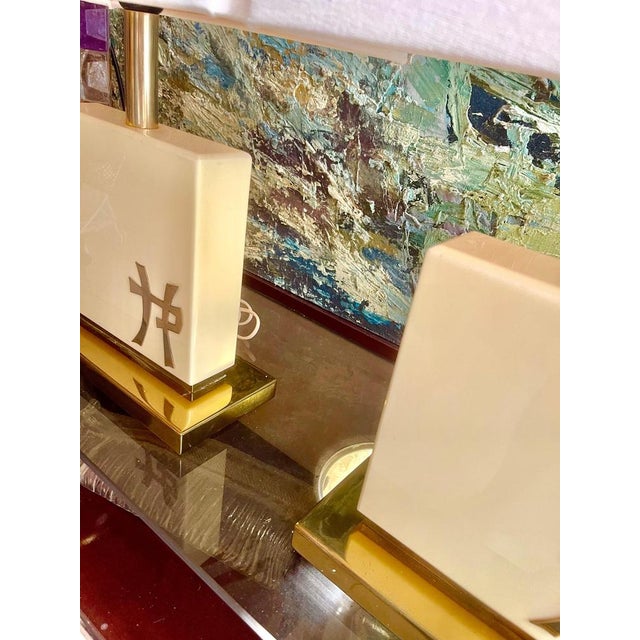 Table Lamps in Cream Lacquer and Brass by Jean-Claude Mahey, 1970s, Set of 2 For Sale - Image 6 of 10