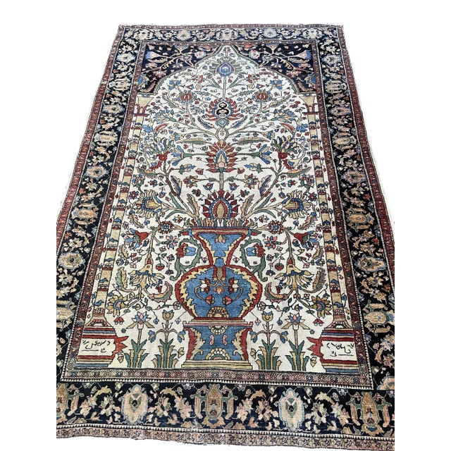 White Antique Persian Ferahan Sarouk Blooming Tree of Life Rug, 4.1 x 6.4 For Sale - Image 8 of 13