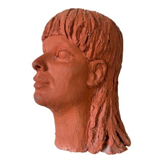 Vintage Terracotta Sculpture Bust of a Young Girl For Sale