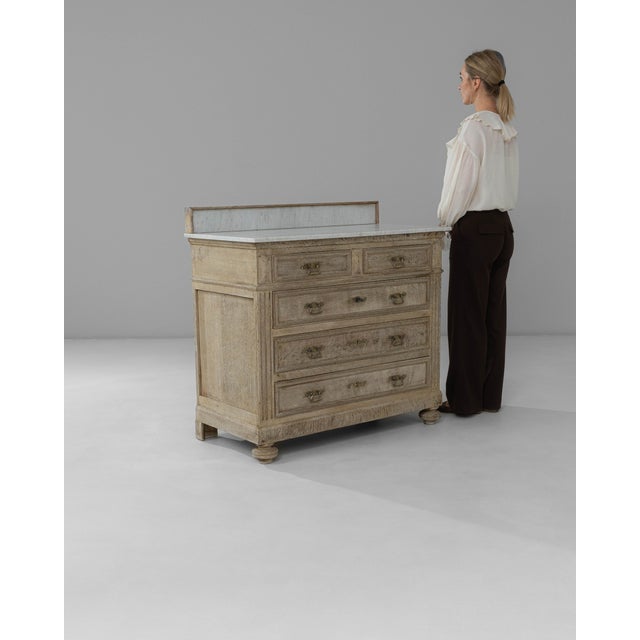 Wood 1900s French Louis XVI Oak Chest of Drawers With Marble Top For Sale - Image 7 of 18