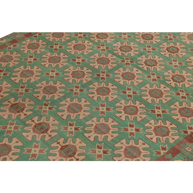 Handwoven Vintage Balkan Kilim Rug in Beige, Brown, Aqua Green Geometric Pattern For Sale - Image 4 of 6