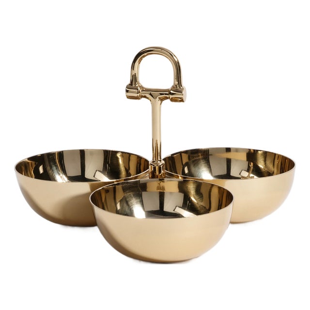 Kenneth Ludwig Chicago The Equestrian Trio Condiment Set, Polished Gold For Sale