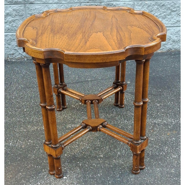 Brown Mid 20th Century Brandt Regency Style Fruitwood Faux Bamboo Side Table For Sale - Image 8 of 9