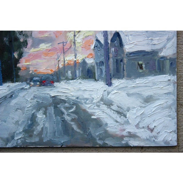 Shabby Chic "Winter Dusk" Contemporary Winter Landscape Oil Painting For Sale - Image 3 of 12
