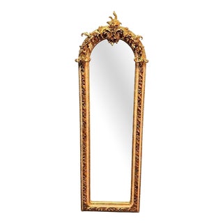 Tall French Gilt and Painted Wood Freestanding Mirror For Sale