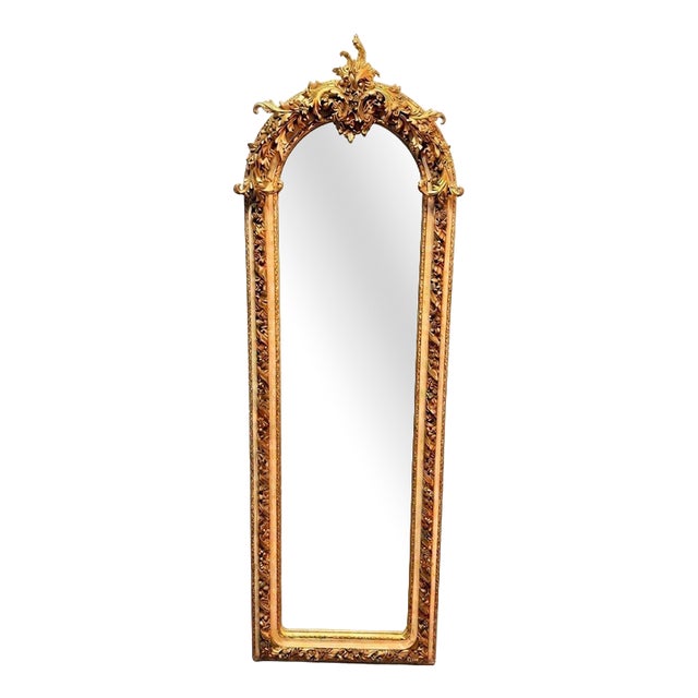 Tall French Gilt and Painted Wood Freestanding Mirror For Sale
