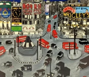 "Piccadily Circus" Contemporary London City Scene Signed Linnea Pergola Screen Print