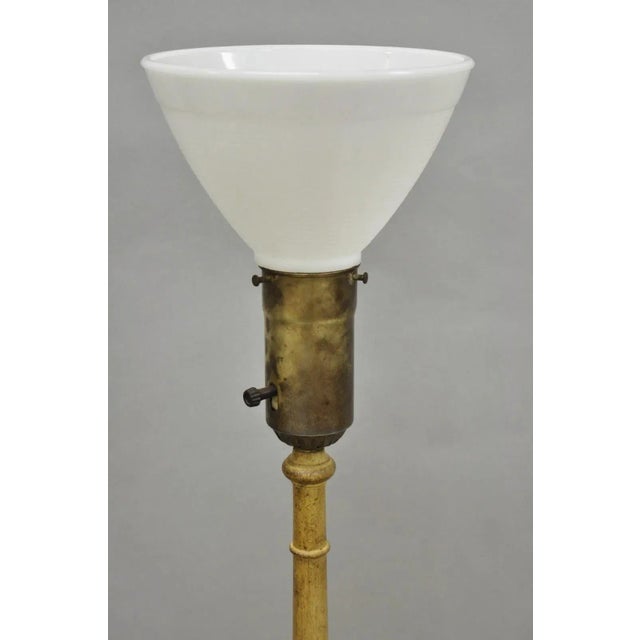 Wood Vintage French Country Carved Wood Candlestick Tea Table Pedestal Floor Lamp For Sale - Image 7 of 12