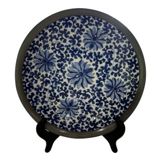 Japanese Porcelain Ware Blue Encased in Pewter For Sale