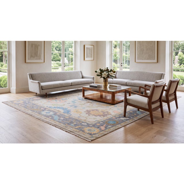 Elevate high-end, designer spaces with this contemporary Hand-Knotted Oushak Style Wool Rug, crafted to suit refined...