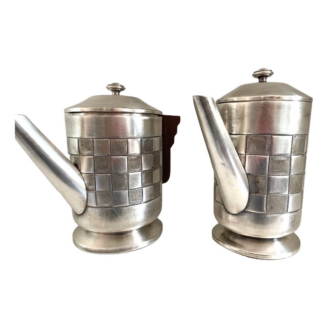 Tea and Coffee Service in Silver-Plated Metal from A.S., 1930s, Set of 2 For Sale