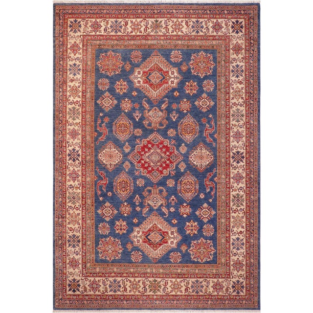 Tribal Super Kazak Blue/Beige Wool Rug - 8'3'' X 10'0'' For Sale - Image 10 of 10