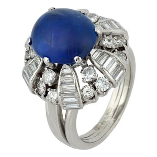 1950s Mid-Century Gia 7.41 Carat Burma No Heat Sapphire Diamond Platinum Cluster Ring, Size 6.75 For Sale