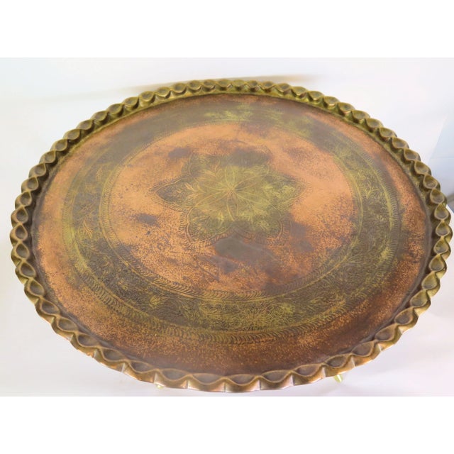 Carlo di Carli Carlo Di Carlo Italian 6 Leg Spider Leg Juniper Wood Table W/Heavy Brass Moroccan Top Attributed to Carlo Di Carli For Sale - Image 4 of 7