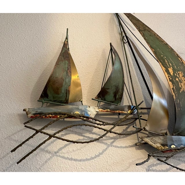 Verdigris 1970s Curtis Jere Sailboat Wall Sculpture For Sale - Image 8 of 11
