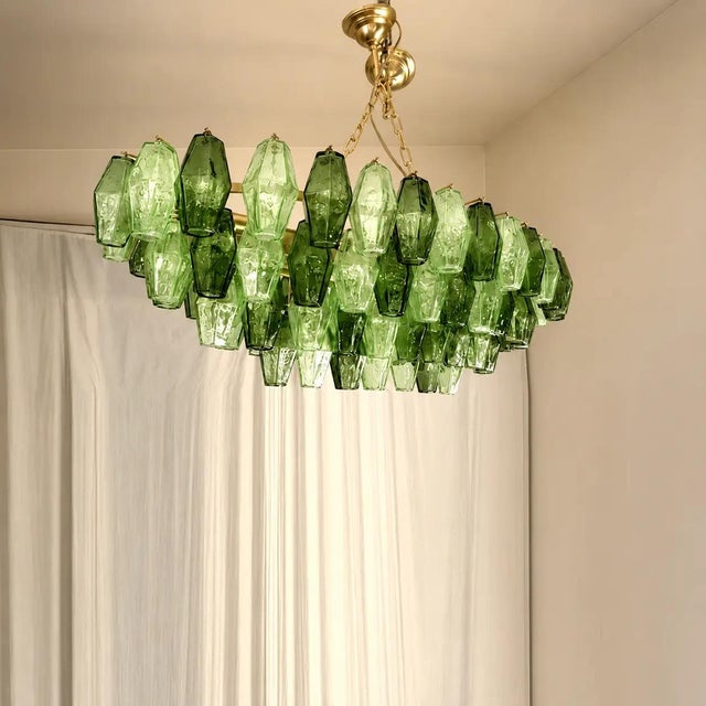 Forest Green Light and Dark Green Poliedri Murano Glass Chandelier by Simoeng for Simoeng For Sale - Image 8 of 12