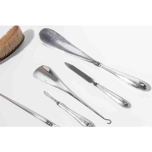 20th Century Gentlemans Silver and Silver-Plated Grooming and Vanity Set, Set of 8 For Sale - Image 6 of 8