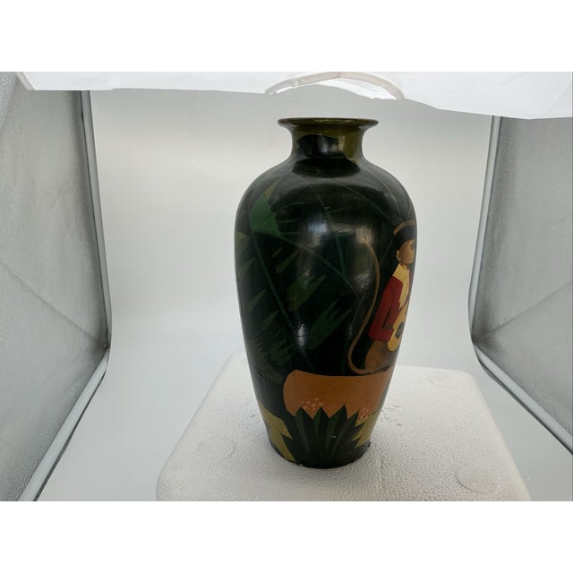 Circa 1940 Hand Painted Ceramic Vase 10.5” Monkey Musicians Chinoiserie China For Sale - Image 6 of 8