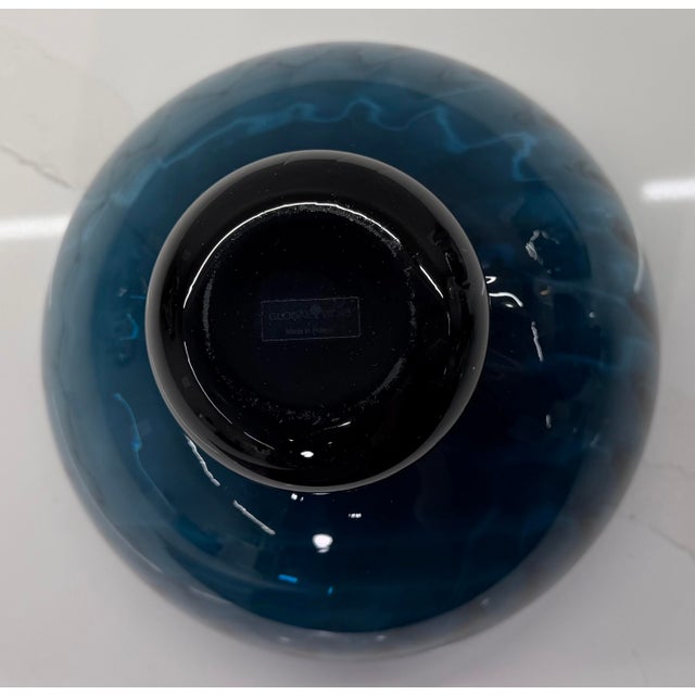 Global Views Blue Ball Footed Bowl Small Hand Blown Polish Art Glass (Listing 1) For Sale - Image 9 of 11