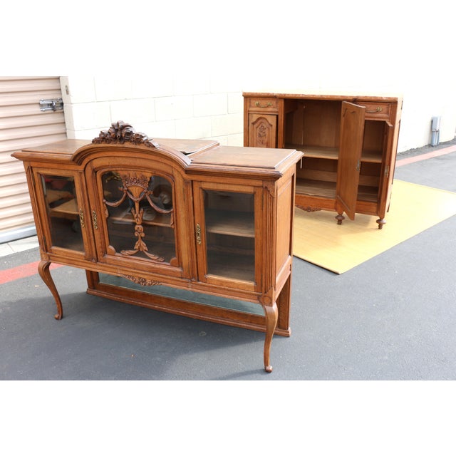 French Provincial Carved Oak Buffet/Hutch For Sale - Image 12 of 12