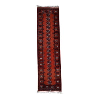 1950s, Handmade Vintage Uzbek Bukhara Runner Rug 2.6' X 9.5' For Sale