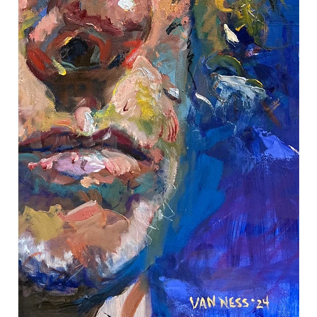 Textile "Portrait of a Man", Original Oil Painting, Abstract Portrait Painting For Sale - Image 7 of 8