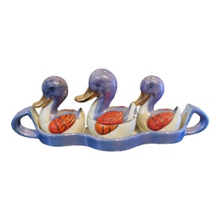 Vintage Japanese Lusterware 4 Piece Duck Condiment Set For Sale
