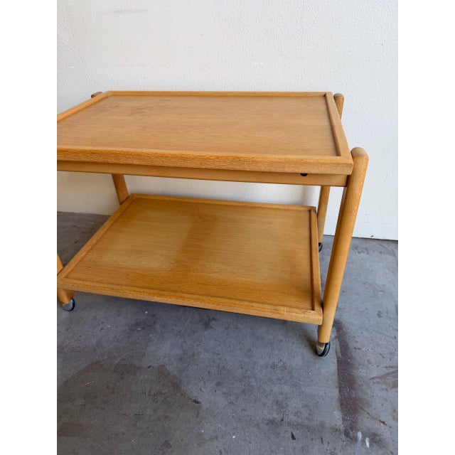 Vintage Danish Rolling Bar Cart - Mid Century Modern Oak Serving Trolley on Casters 1960s For Sale In Los Angeles - Image 6 of 7