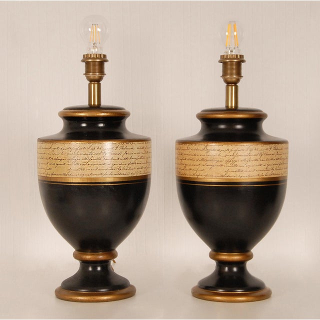 Ceramic Vintage French Table Lamp Black Gold Vase Lamps Ceramic a Pair For Sale - Image 7 of 11