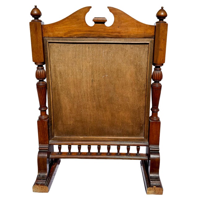 Wood Vintage English Carved Wood Fire Screen With Floral Tapestry Panel For Sale - Image 7 of 9