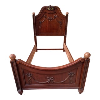 Vintage Twin Headboard Footboard Rails Dark Wood Tone For Sale