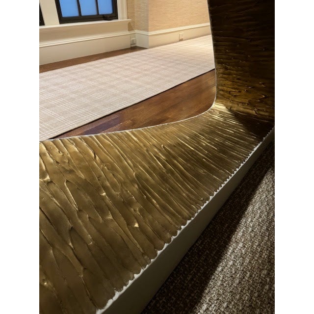 Sculptural Ivory Lacquer Console Table With Textured Bronze Leaf Inset For Sale - Image 4 of 5