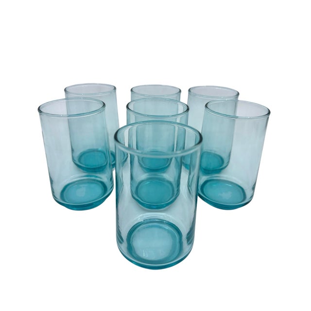 Glass Vintage Turquoise Glass Blue Small Juice Tumblers - A Set of 7 For Sale - Image 7 of 7